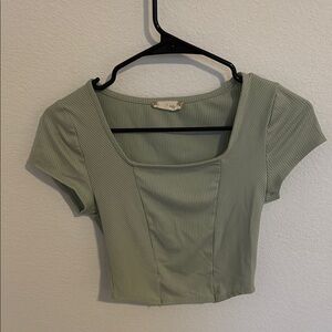 Women's Ribbed Green Crop Top